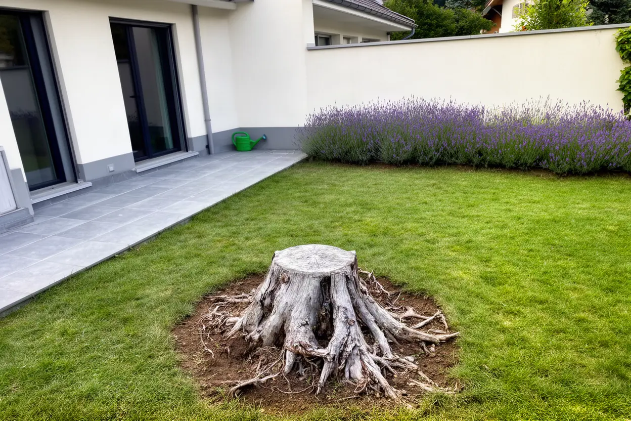 Souche de résineux avant rognage à Annecy