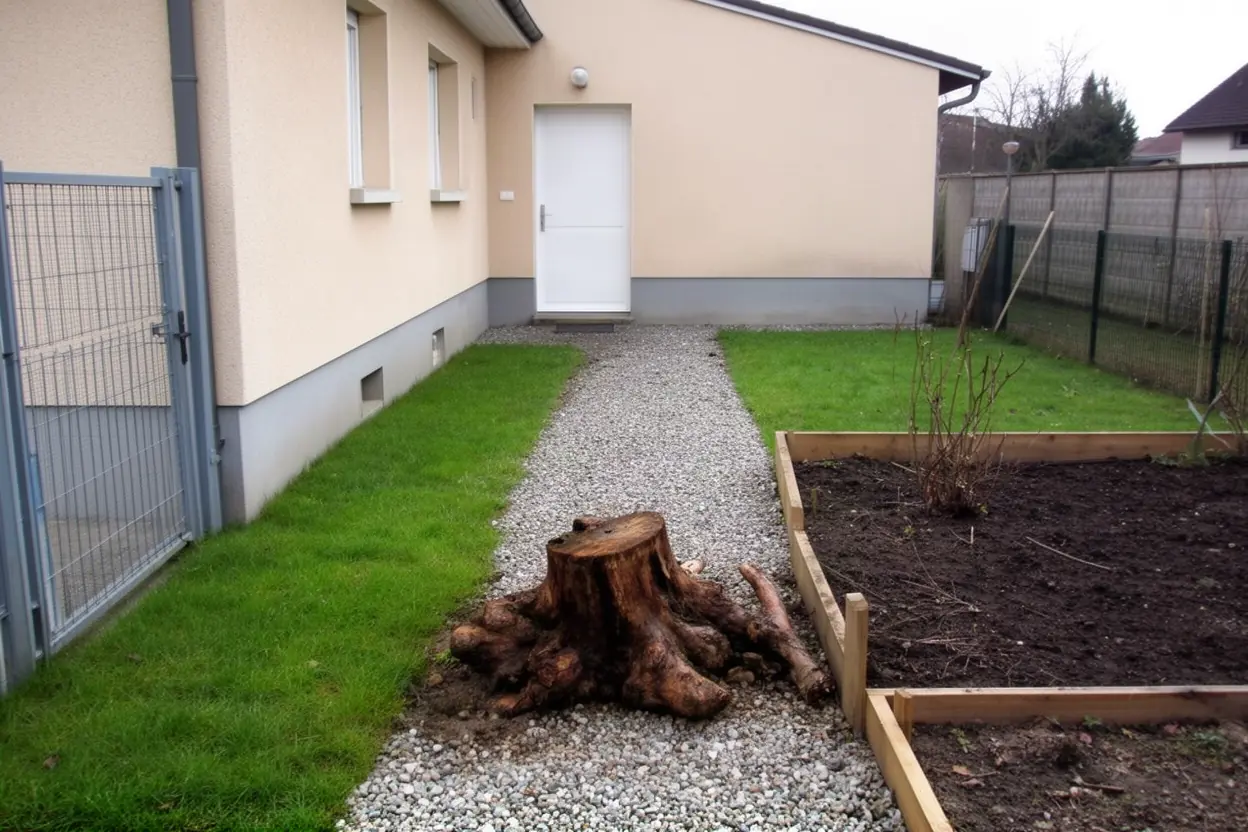 Souche gênant un passage de jardin à Argonay