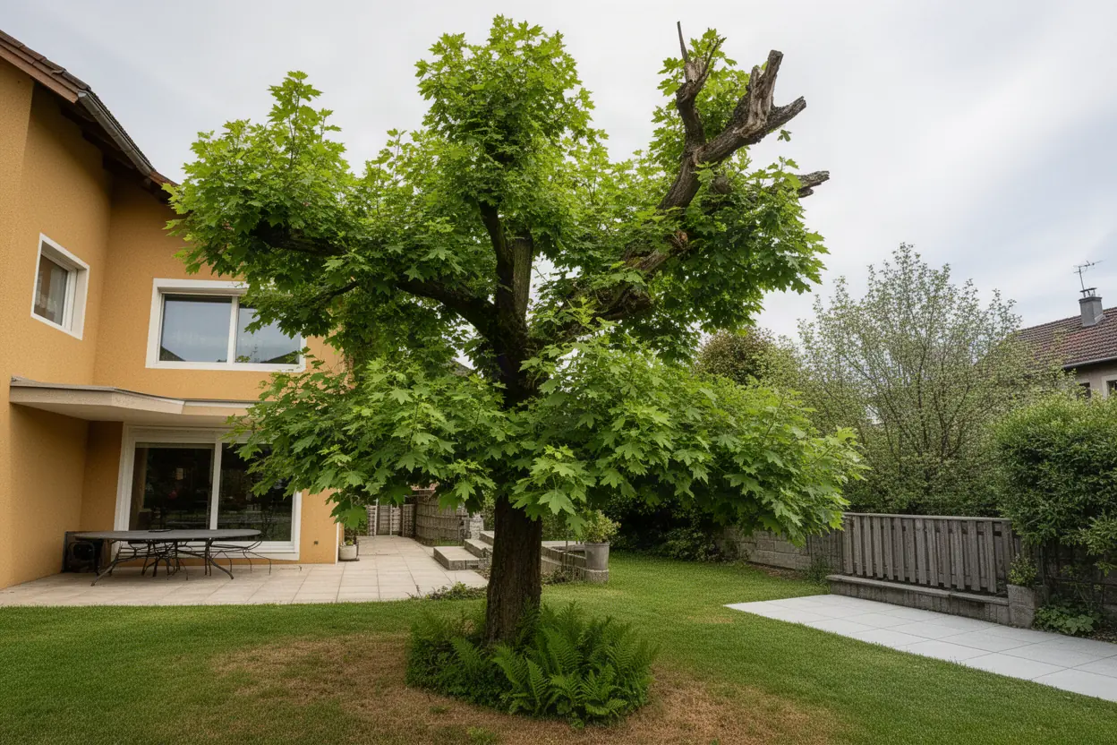 Érable dense avant taille raisonnée dans un jardin annécien