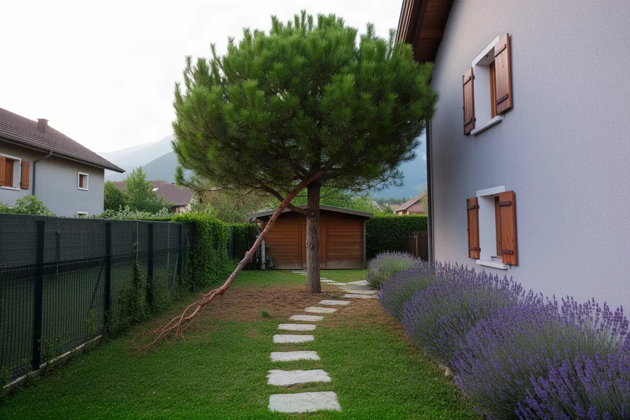 Pin avec branches sèches avant taille à Sevrier