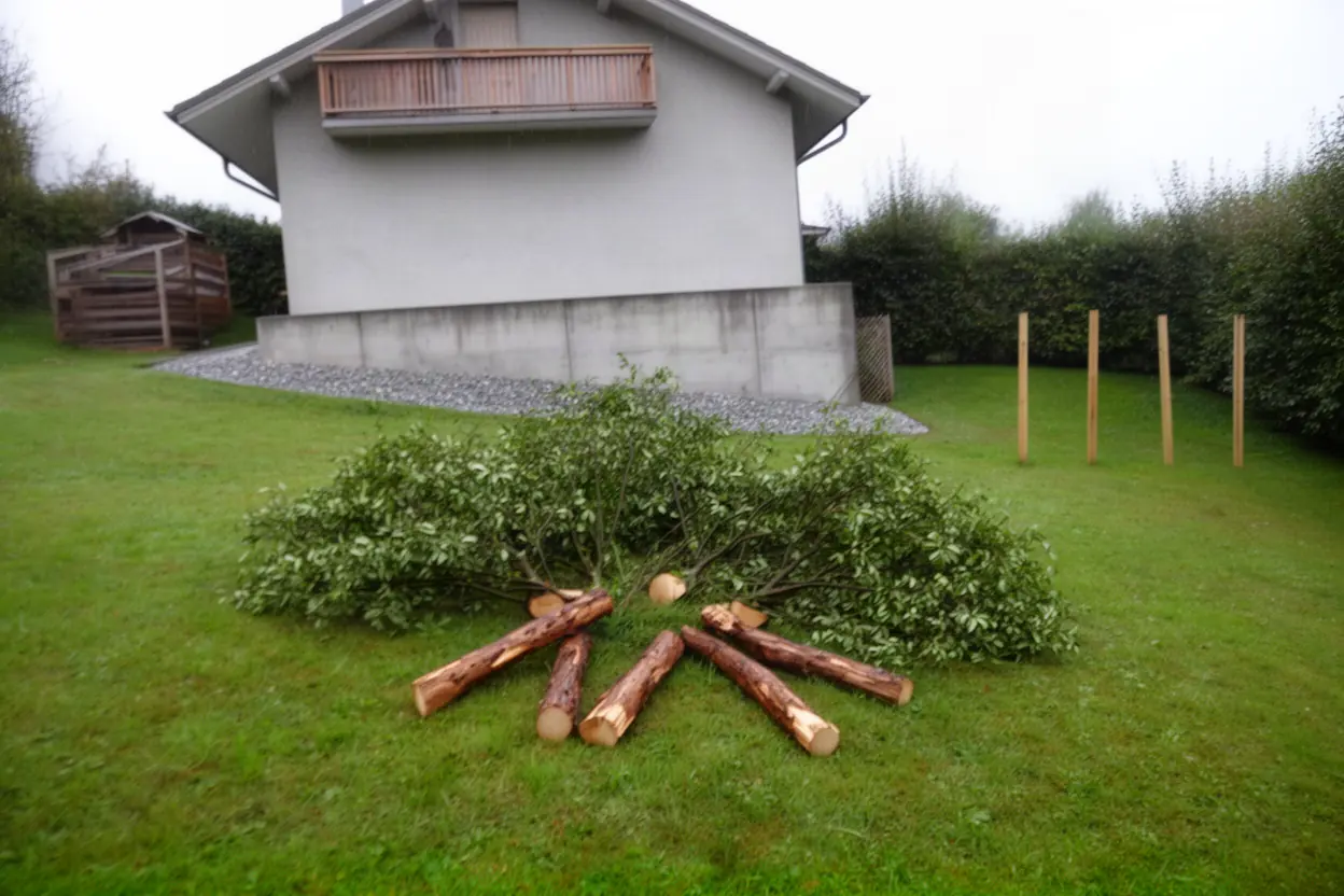 Houppier démonté au sol à Saint-Jorioz