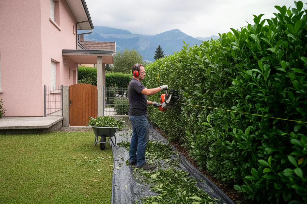 Taille régulière d’une haie résidentielle à Argonay